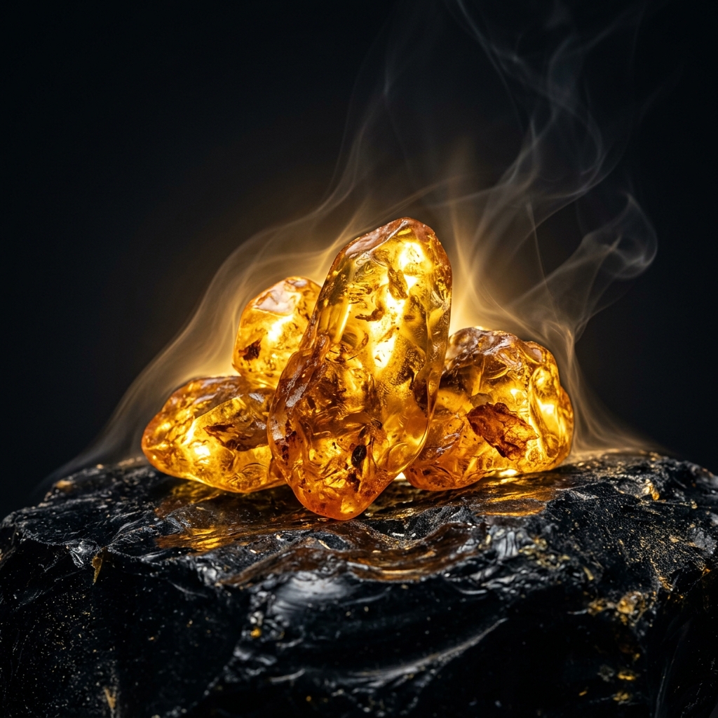 Golden amber resin with warm dramatic lighting