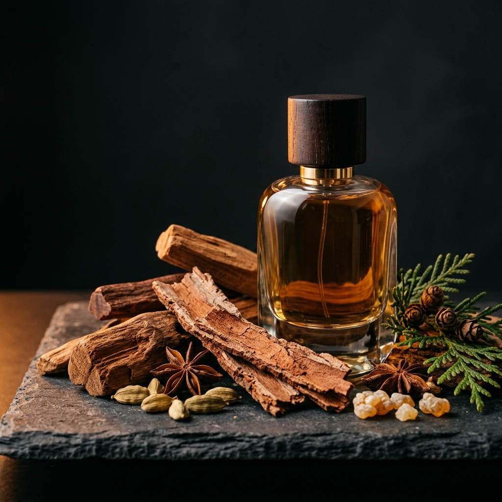 Rich sandalwood textures in warm light