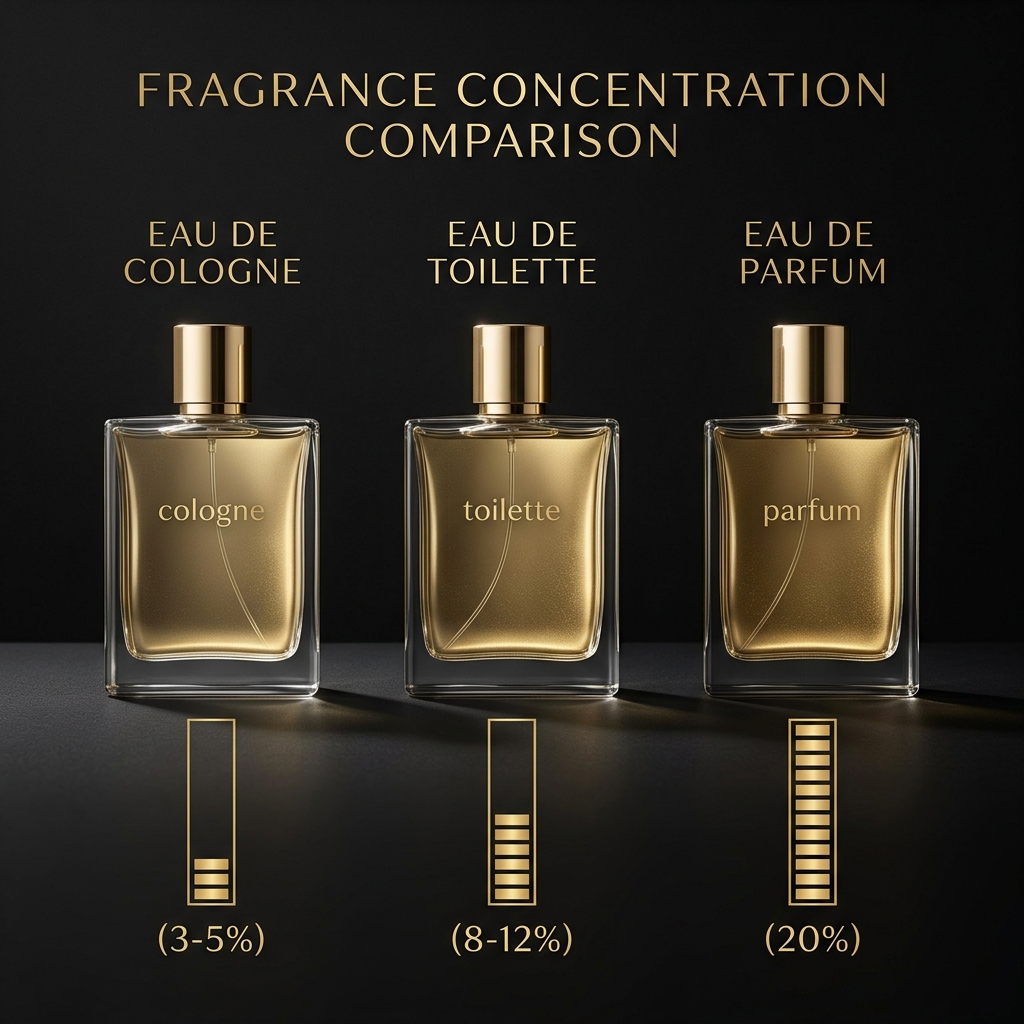 Fragrance concentration comparison — EDC, EDT, EDP, Parfum