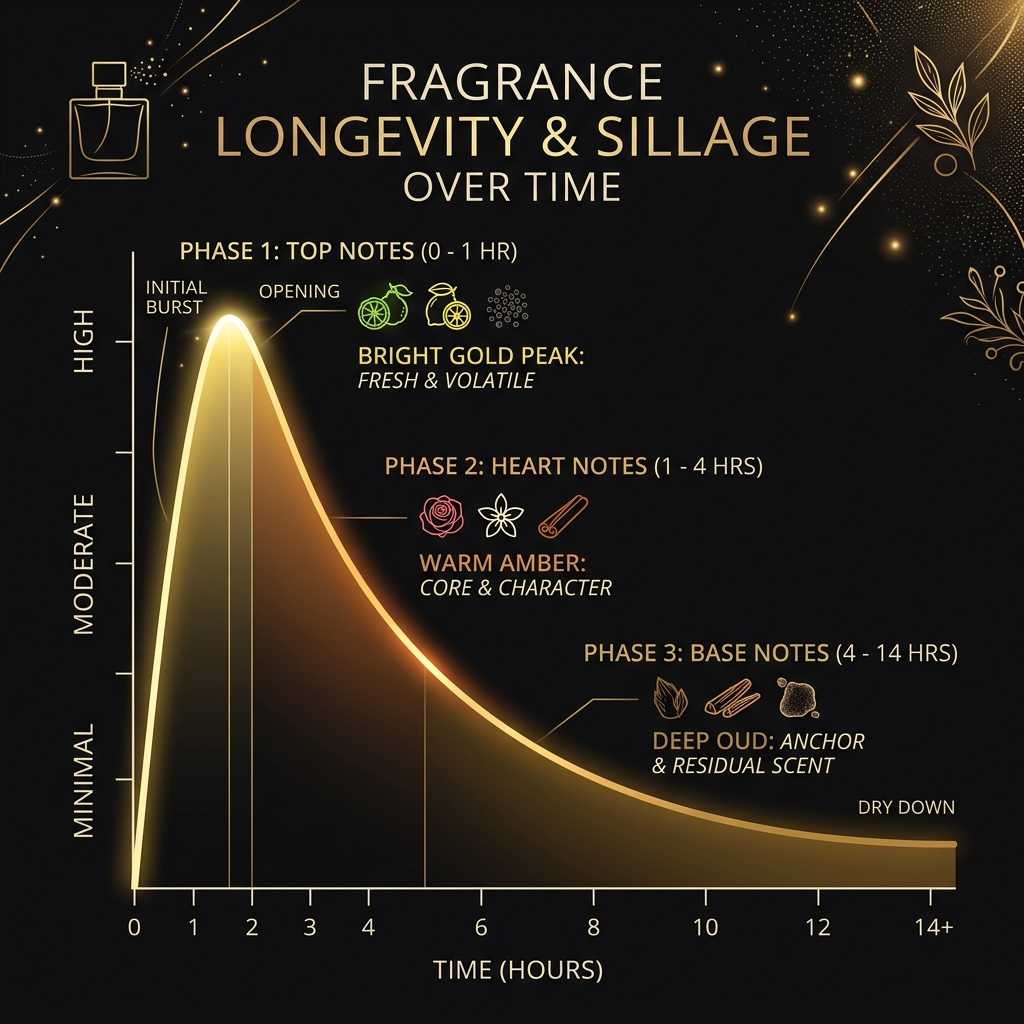 Fragrance longevity and sillage over time diagram